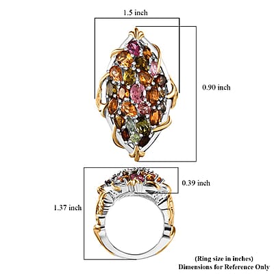 D'Joy Multi-Tourmaline 4.50 ctw Leaf Ring in 18K Vermeil YG and Rhodium Over Sterling Silver (Size 10.0)