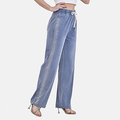 Tamsy Light Stripe Rhinestone Stretch Denim Pant with Pockets - Size S-L