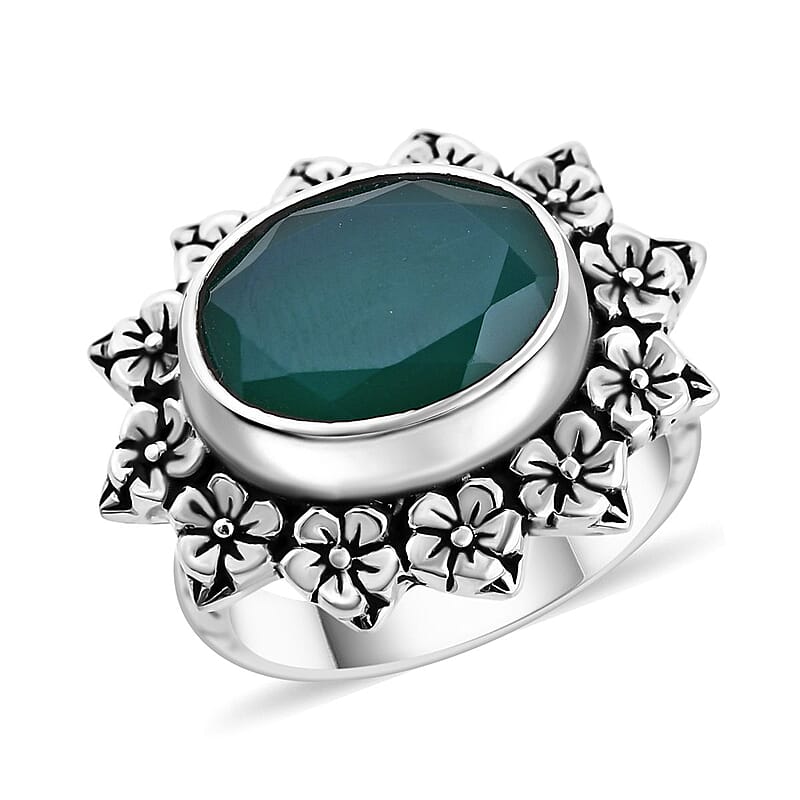 Bali Legacy Verde Onyx 5.40 ctw Floral Ring in Sterling Silver (Size 10.0) 