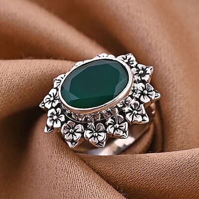 Bali Legacy Verde Onyx 5.40 ctw Floral Ring in Sterling Silver (Size 10.0) 