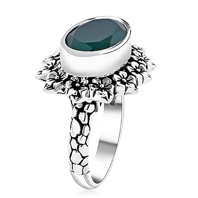 Bali Legacy Verde Onyx 5.40 ctw Floral Ring in Sterling Silver (Size 10.0) 