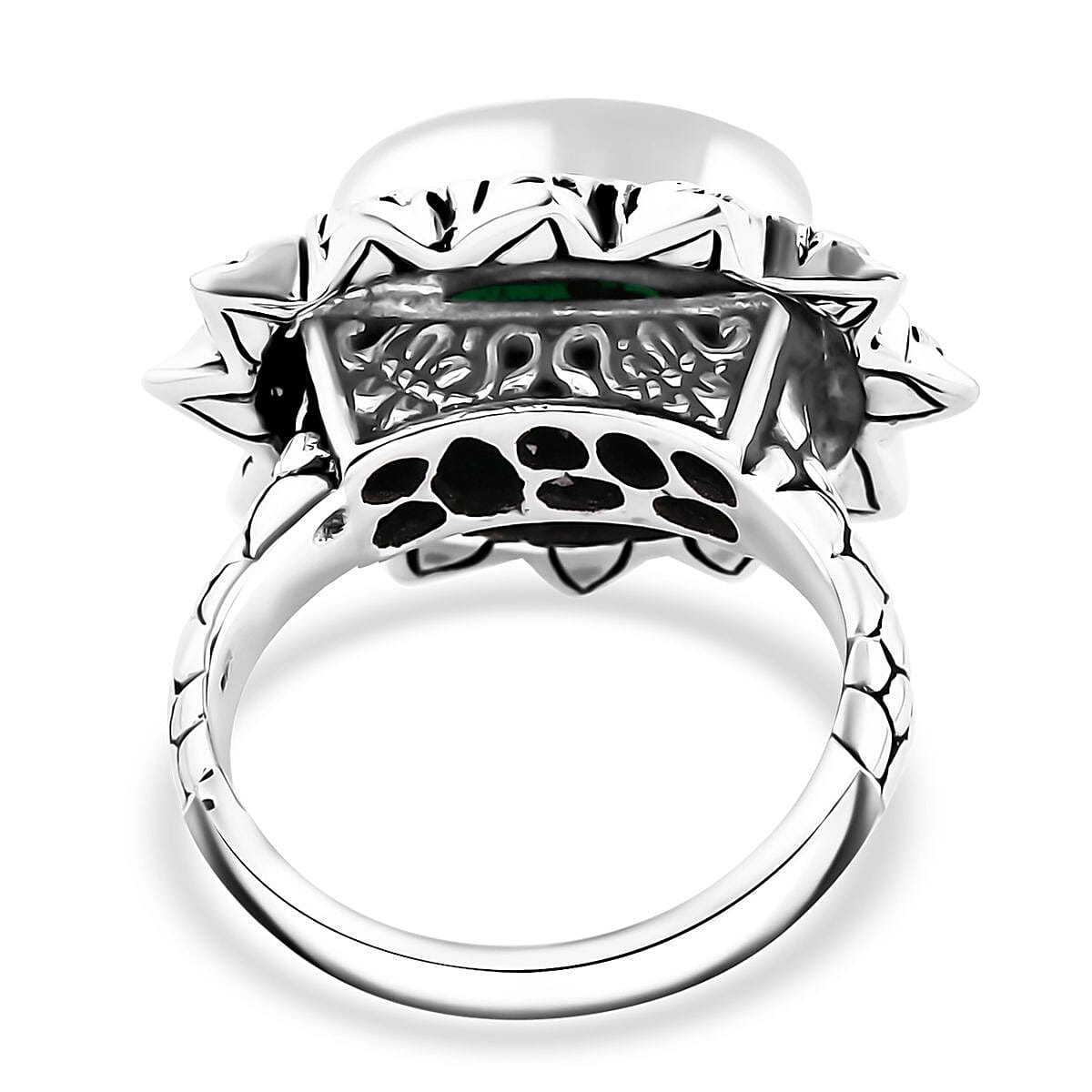 Bali Legacy Verde Onyx 5.40 ctw Floral Ring in Sterling Silver (Size 10.0) 