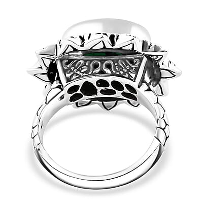 Bali Legacy Verde Onyx 5.40 ctw Floral Ring in Sterling Silver (Size 10.0) 