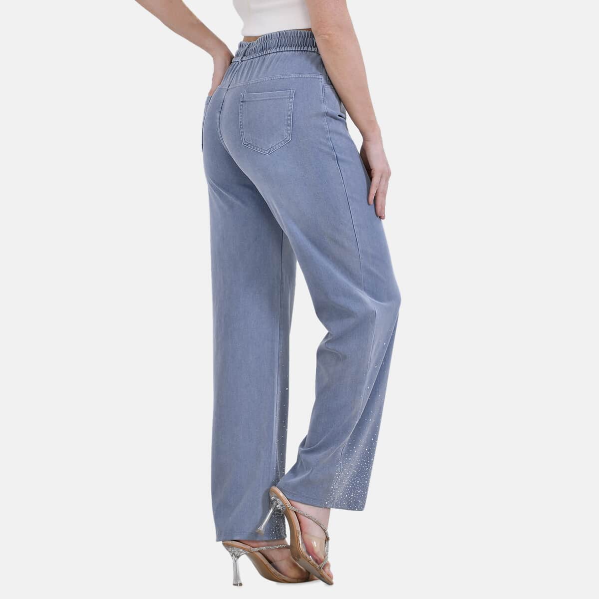 Tamsy Light Bottom Rhinestone Stretch Denim Pant with Pockets - Size S-L image number 1