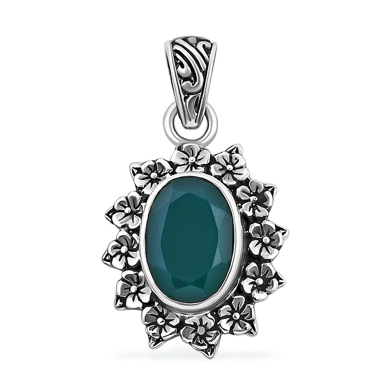 Bali Legacy Verde Onyx 5.20 ctw Floral Pendant in Sterling Silver