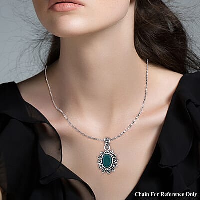 Bali Legacy Verde Onyx 5.20 ctw Floral Pendant in Sterling Silver