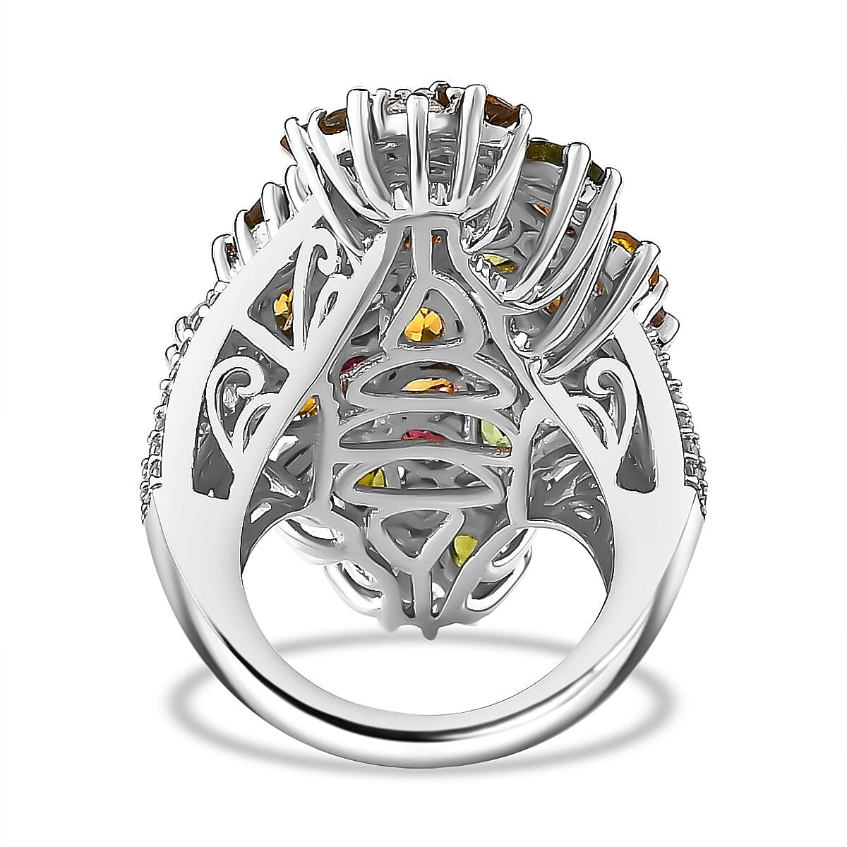Multi-Tourmaline and Moissanite 7.50 ctw Bunch of Flower Ring in Rhodium Over Sterling Silver (Size 10.0)