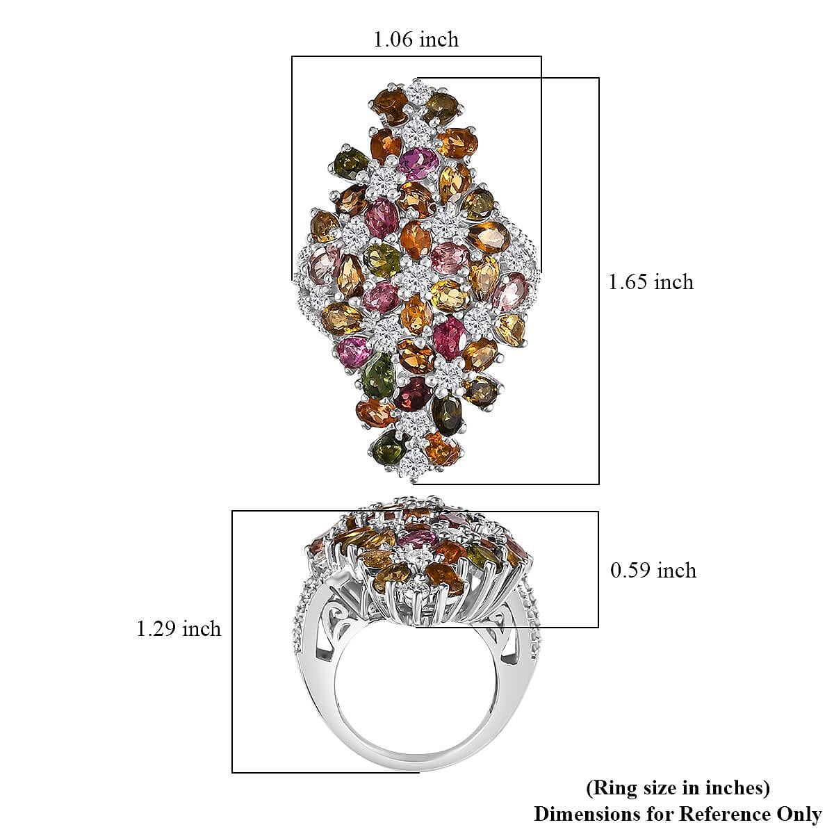 Multi-Tourmaline and Moissanite 7.50 ctw Bunch of Flower Ring in Rhodium Over Sterling Silver (Size 10.0)