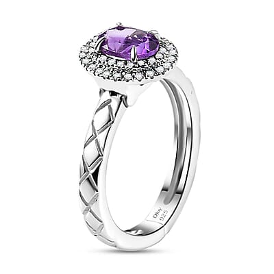 African Amethyst and White Zircon 1.10 ctw Ring in Rhodium Over Sterling Silver (Size 7.0)