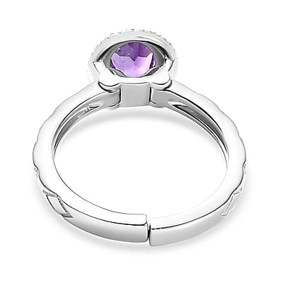 African Amethyst and White Zircon 1.10 ctw Ring in Rhodium Over Sterling Silver (Size 7.0)
