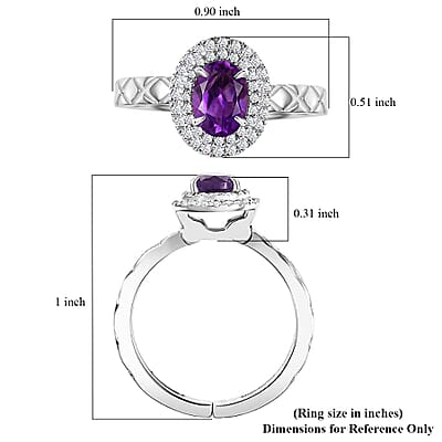 African Amethyst and White Zircon 1.10 ctw Ring in Rhodium Over Sterling Silver (Size 7.0)