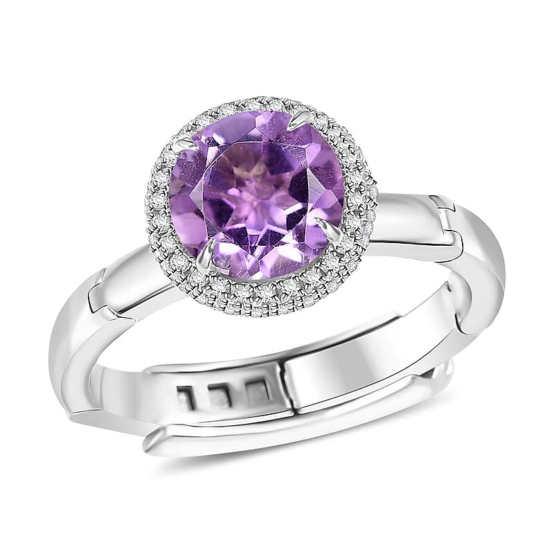 Rose De France Amethyst and White Zircon 2.10 ctw Ring in Rhodium Over Sterling Silver (Size 7.0)