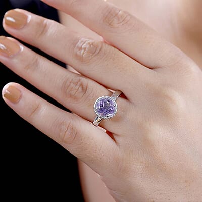 Rose De France Amethyst and White Zircon 2.10 ctw Ring in Rhodium Over Sterling Silver (Size 7.0)