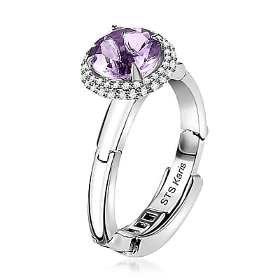 Rose De France Amethyst and White Zircon 2.10 ctw Ring in Rhodium Over Sterling Silver (Size 7.0)