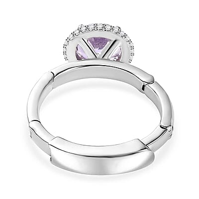 Rose De France Amethyst and White Zircon 2.10 ctw Ring in Rhodium Over Sterling Silver (Size 7.0)