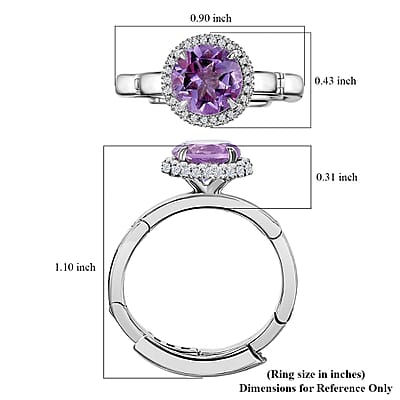 Rose De France Amethyst and White Zircon 2.10 ctw Ring in Rhodium Over Sterling Silver (Size 7.0)