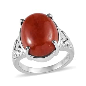 Red Jade (D) 10.85 ctw Solitaire Ring in Stainless Steel (Size 10.0) 