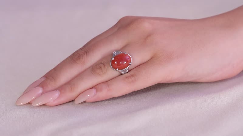 Red Jade Solitaire Ring in Stainless Steel (Size 10.0) 10.85 ctw