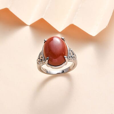 Red Jade (D) 10.85 ctw Solitaire Ring in Stainless Steel (Size 10.0) 