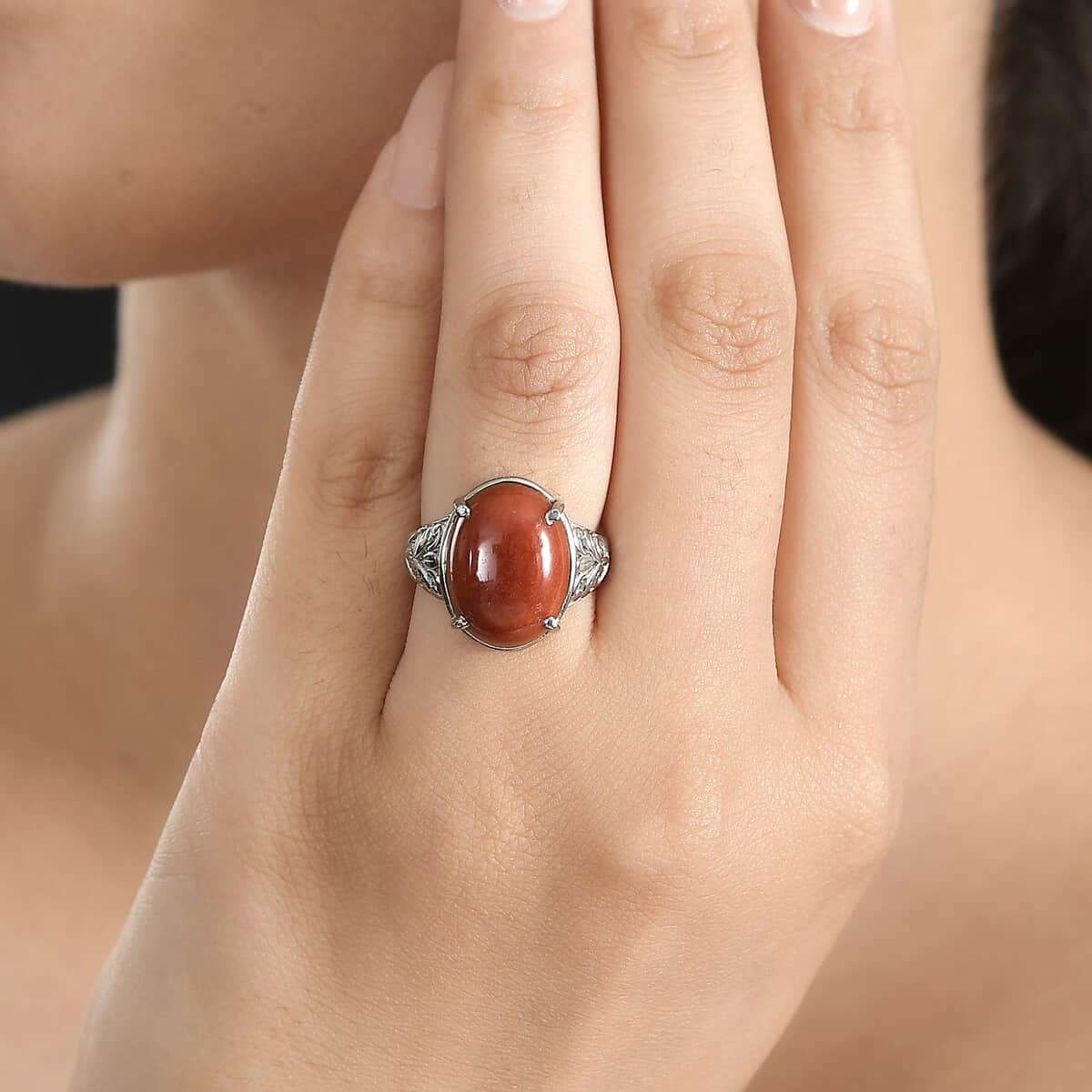 Red Jade (D) 10.85 ctw Solitaire Ring in Stainless Steel (Size 10.0)  image number 2