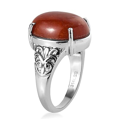 Red Jade (D) 10.85 ctw Solitaire Ring in Stainless Steel (Size 10.0) 