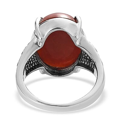 Red Jade (D) 10.85 ctw Solitaire Ring in Stainless Steel (Size 10.0) 