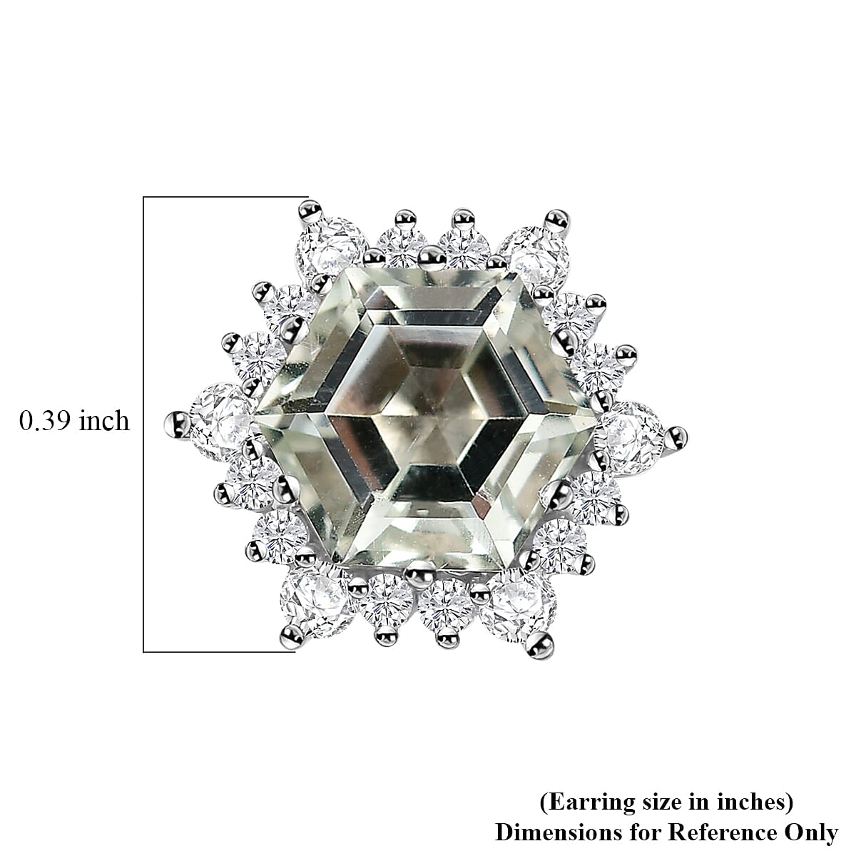 Montezuma Prasiolite and White Zircon 5.65 ctw Sunburst Stud Earrings in Rhodium Over Sterling Silver