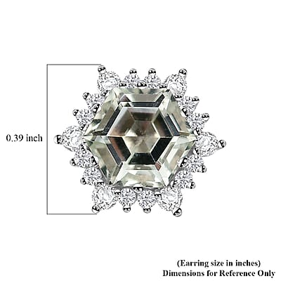 Montezuma Prasiolite and White Zircon 5.65 ctw Sunburst Stud Earrings in Rhodium Over Sterling Silver