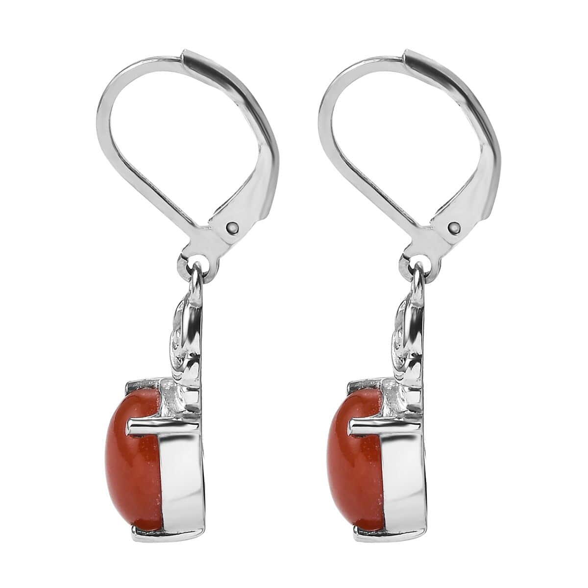 Red Jade (D) 6.40 ctw Lever Back Earrings in Stainless Steel  image number 3