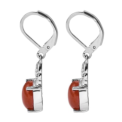 Red Jade (D) 6.40 ctw Lever Back Earrings in Stainless Steel 