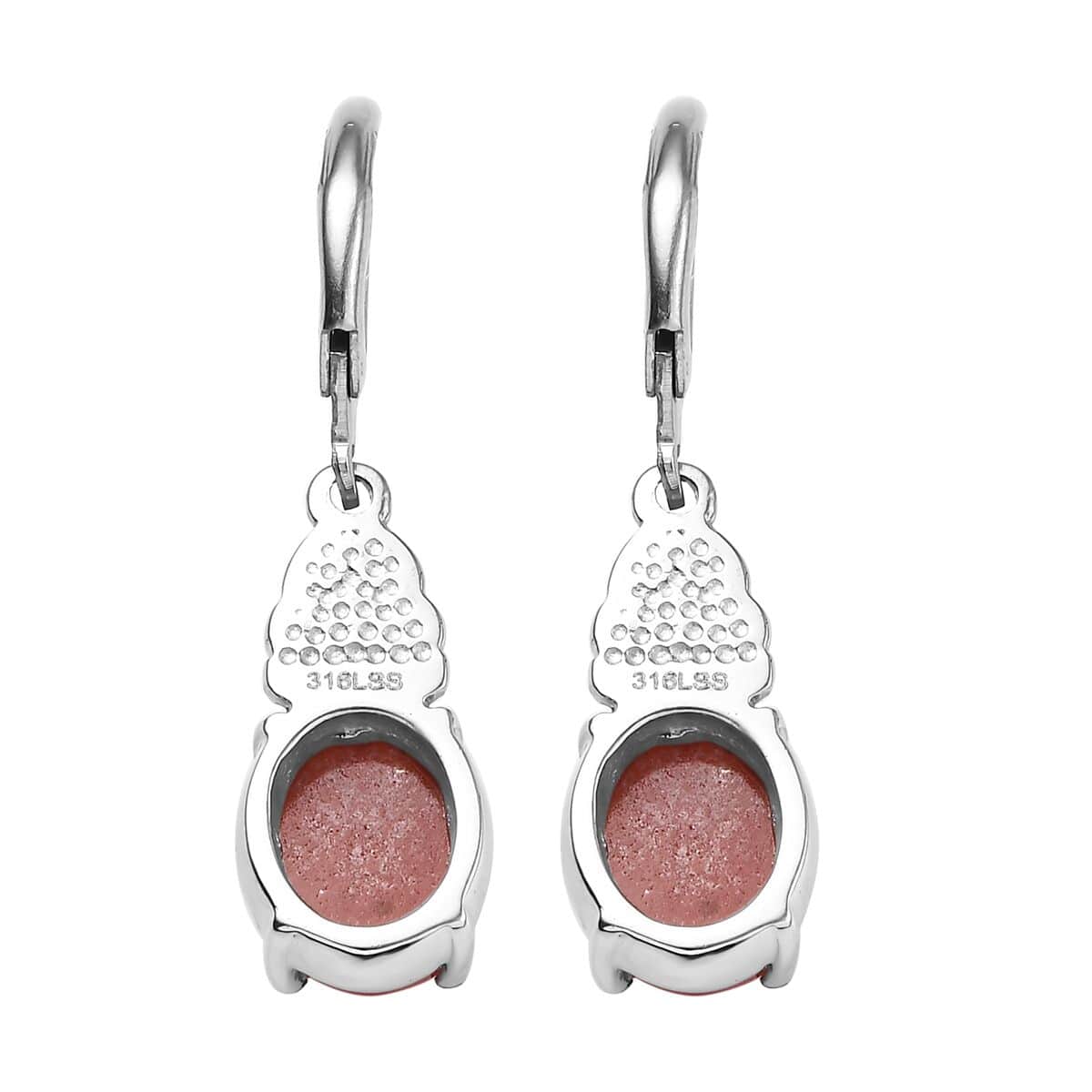 Red Jade (D) 6.40 ctw Lever Back Earrings in Stainless Steel  image number 4