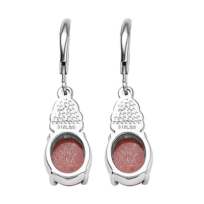 Red Jade (D) 6.40 ctw Lever Back Earrings in Stainless Steel 
