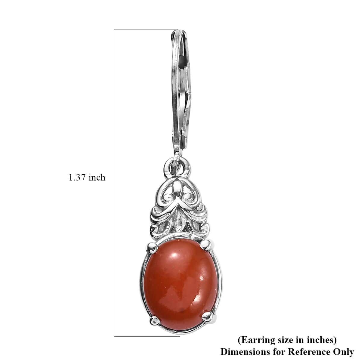 Red Jade (D) 6.40 ctw Lever Back Earrings in Stainless Steel  image number 5