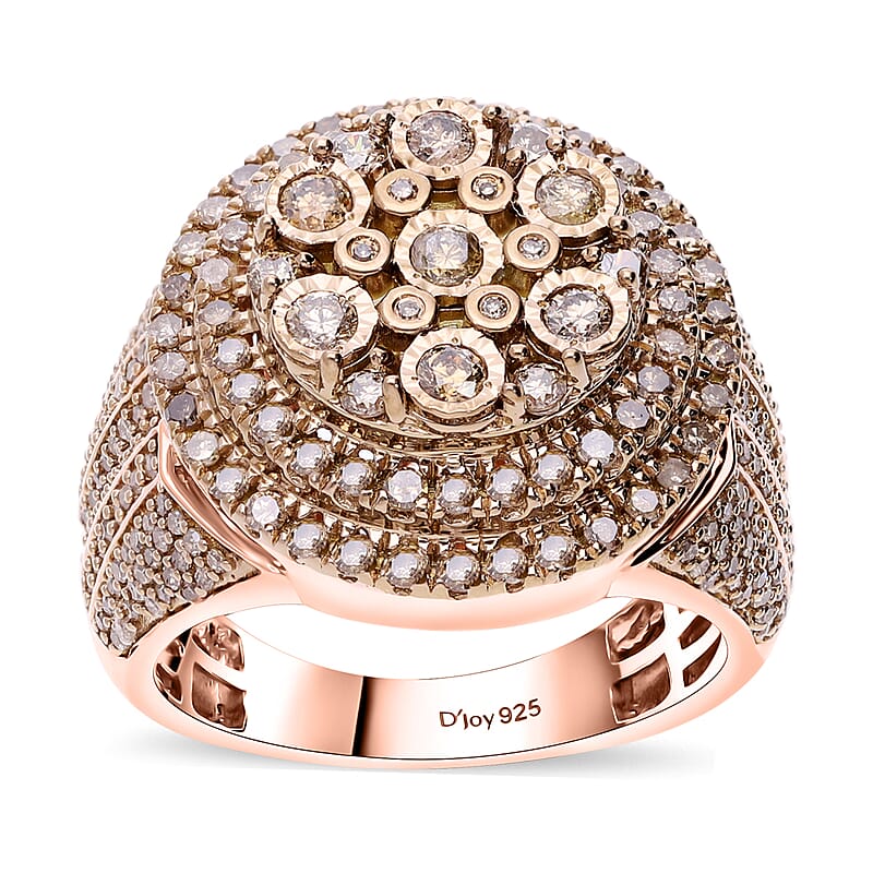 Natural Champagne Diamond Ring in Vermeil Rose Gold Over Sterling Silver (Size 10.0) 1.50 ctw