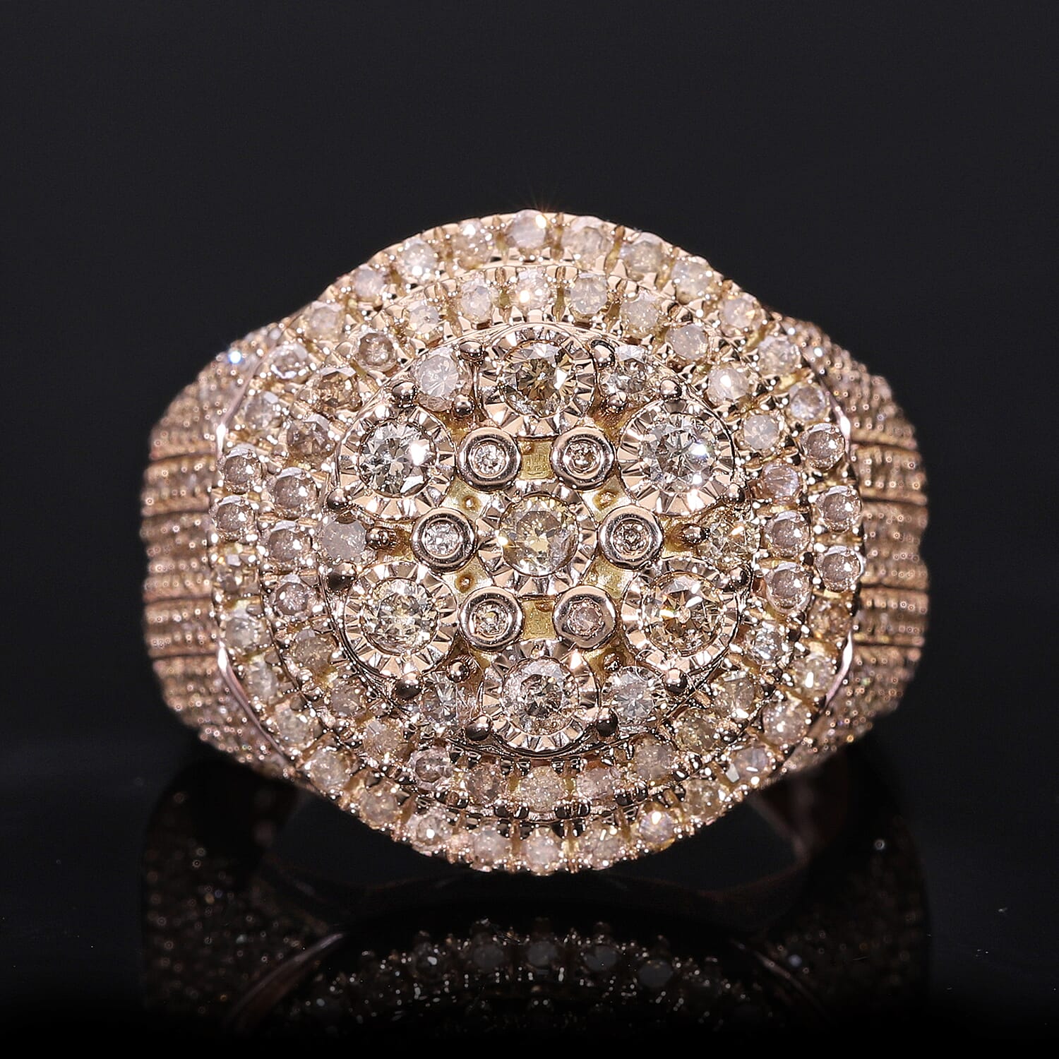 Natural Champagne Diamond Ring in Vermeil Rose Gold Over Sterling Silver (Size 10.0) 1.50 ctw