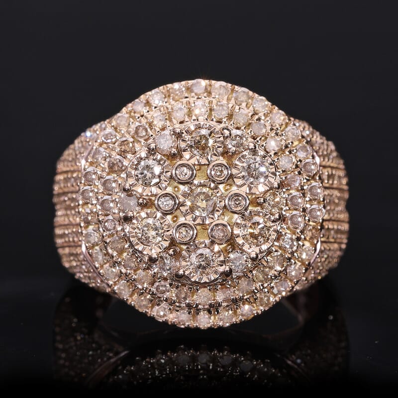 Natural Champagne Diamond Ring in Vermeil Rose Gold Over Sterling Silver (Size 10.0) 1.50 ctw