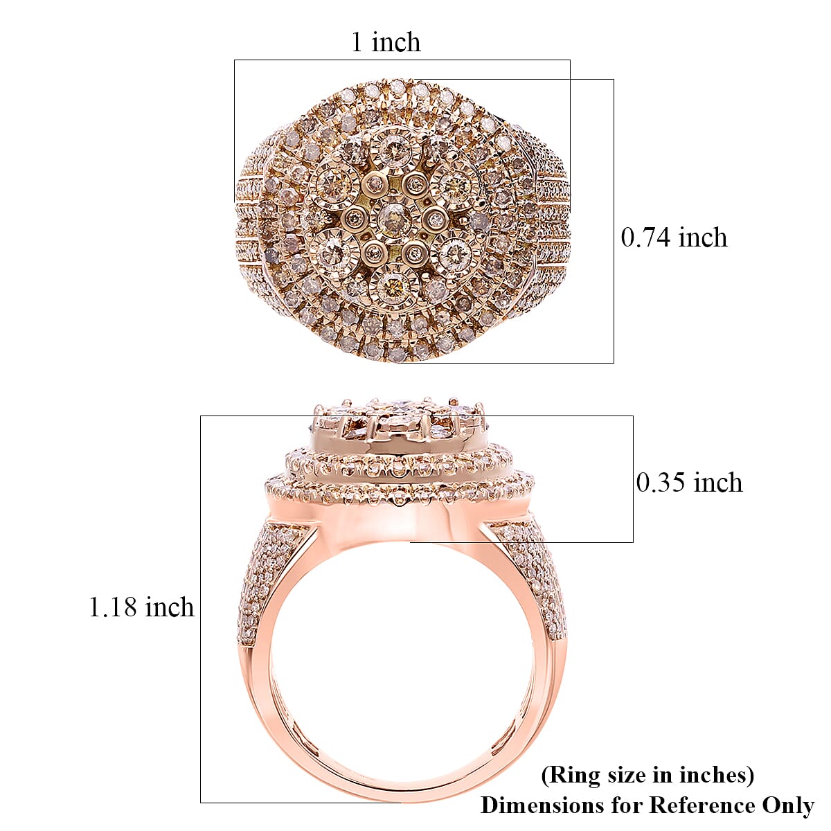 Natural Champagne Diamond Ring in Vermeil RG Over Sterling Silver (Size 10.0) 1.50 ctw image number 5