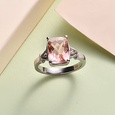 Morganique Quartz (Triplet) and Simulated Champagne Diamond 3.50 ctw Ring in Stainless Steel (Size 10.0)