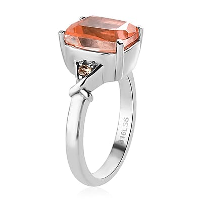 Morganique Quartz (Triplet) and Simulated Champagne Diamond 3.50 ctw Ring in Stainless Steel (Size 10.0)