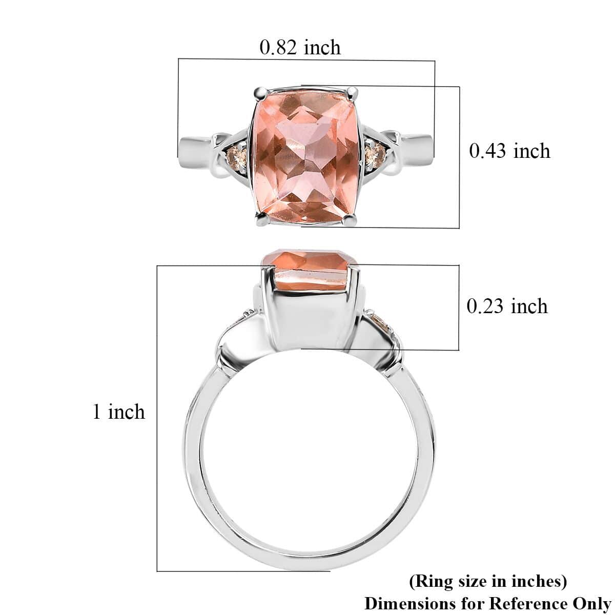 Morganique Quartz (Triplet) and Simulated Champagne Diamond 3.50 ctw Ring in Stainless Steel (Size 7.0) image number 5