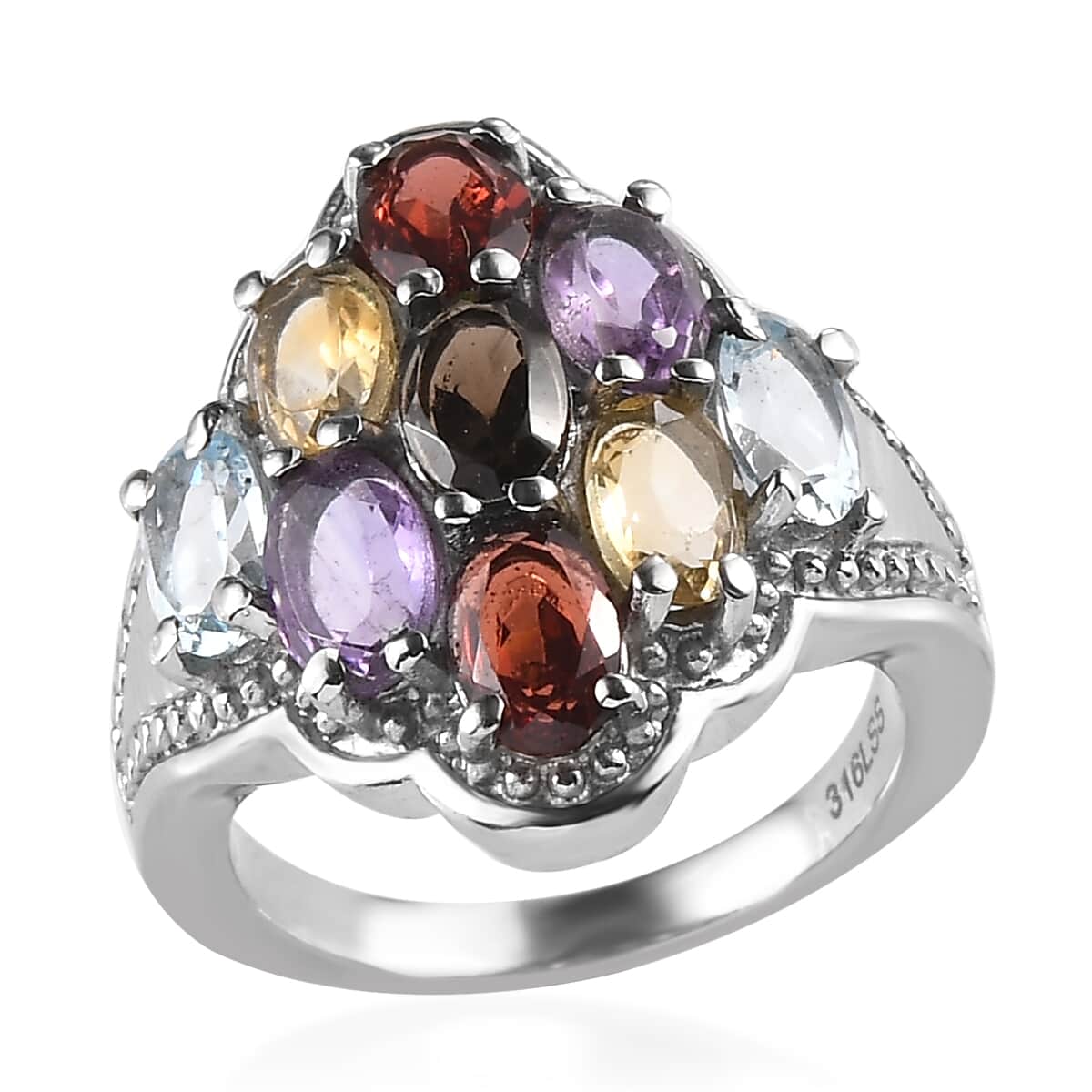 Multi Gemstone 4.50 ctw Ring in Stainless Steel (Size 7.0) image number 0