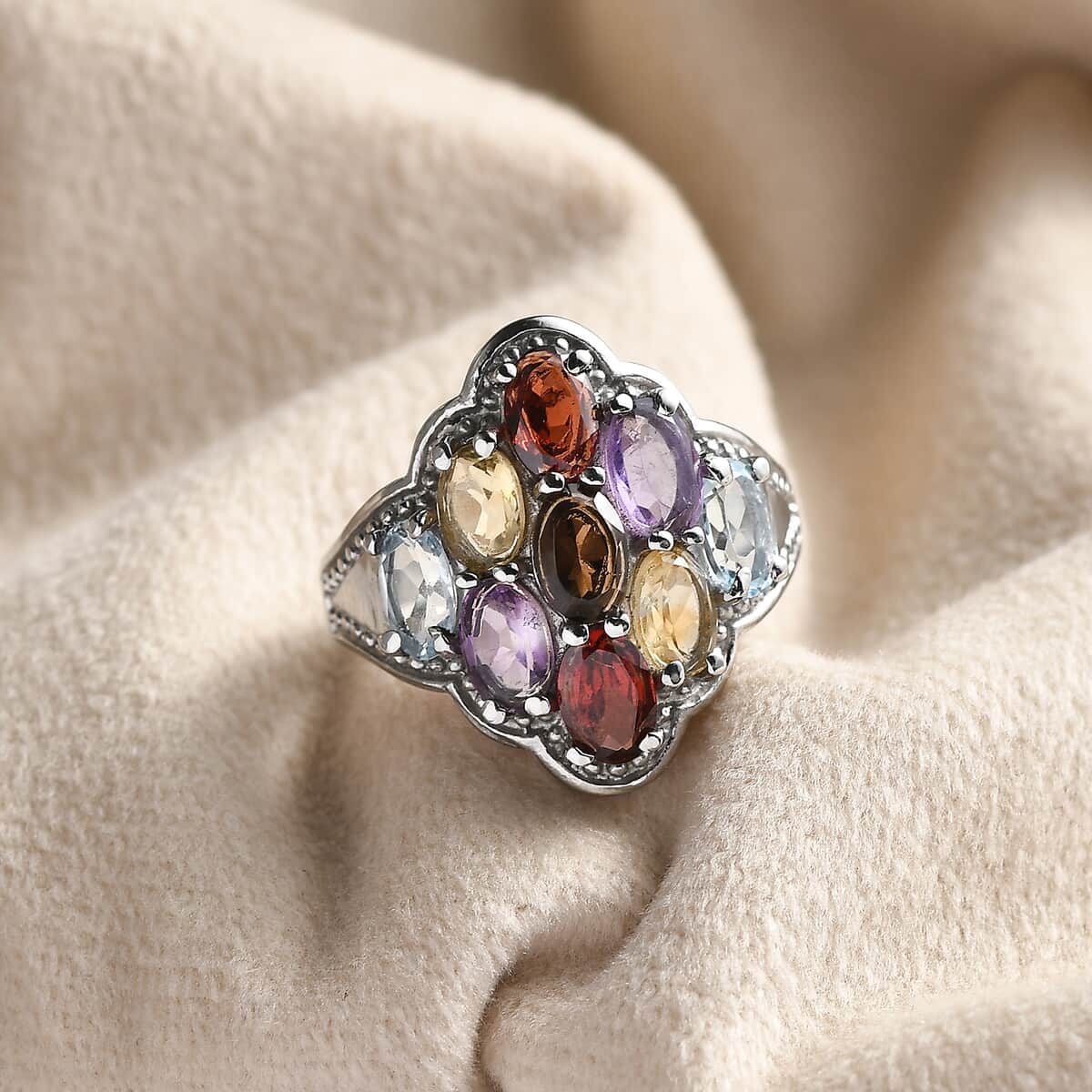 Multi Gemstone 4.50 ctw Ring in Stainless Steel (Size 7.0) image number 1