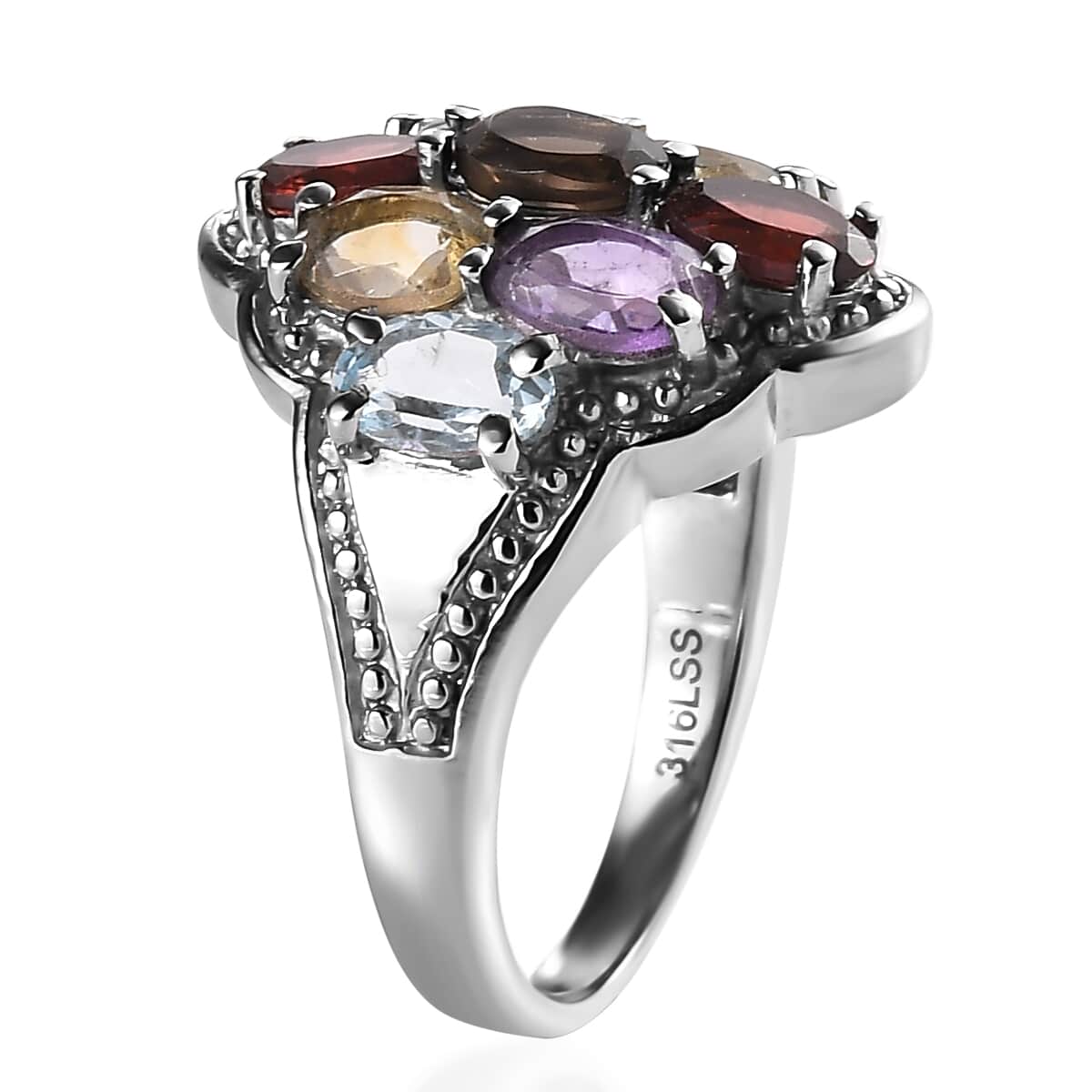 Multi Gemstone 4.50 ctw Ring in Stainless Steel (Size 7.0) image number 3