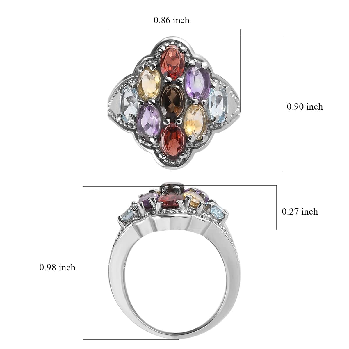 Multi Gemstone 4.50 ctw Ring in Stainless Steel (Size 7.0) image number 5