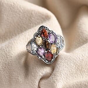 Multi Gemstone 4.50 ctw Ring in Stainless Steel (Size 9.0)