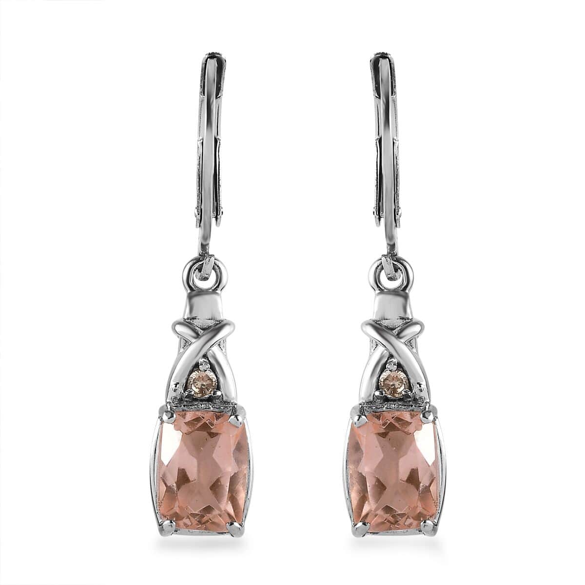 Morganique Quartz (Triplet) and Simulated Champagne Diamond 3.60 ctw Lever Back Earrings in Stainless Steel image number 0