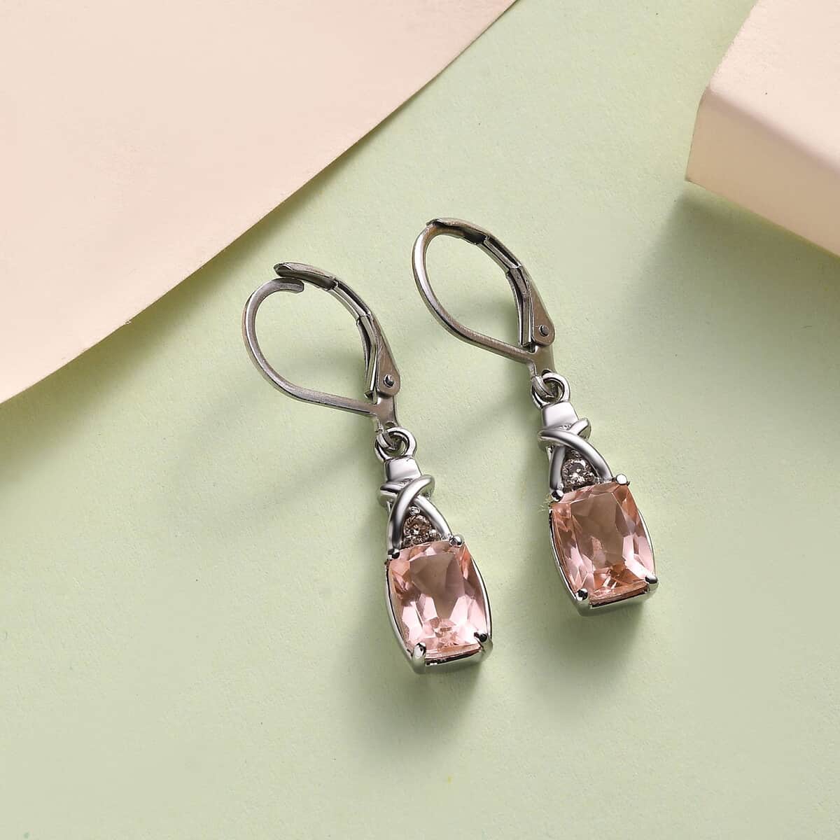 Morganique Quartz (Triplet) and Simulated Champagne Diamond 3.60 ctw Lever Back Earrings in Stainless Steel image number 1