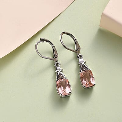 Morganique Quartz (Triplet) and Simulated Champagne Diamond 3.60 ctw Lever Back Earrings in Stainless Steel