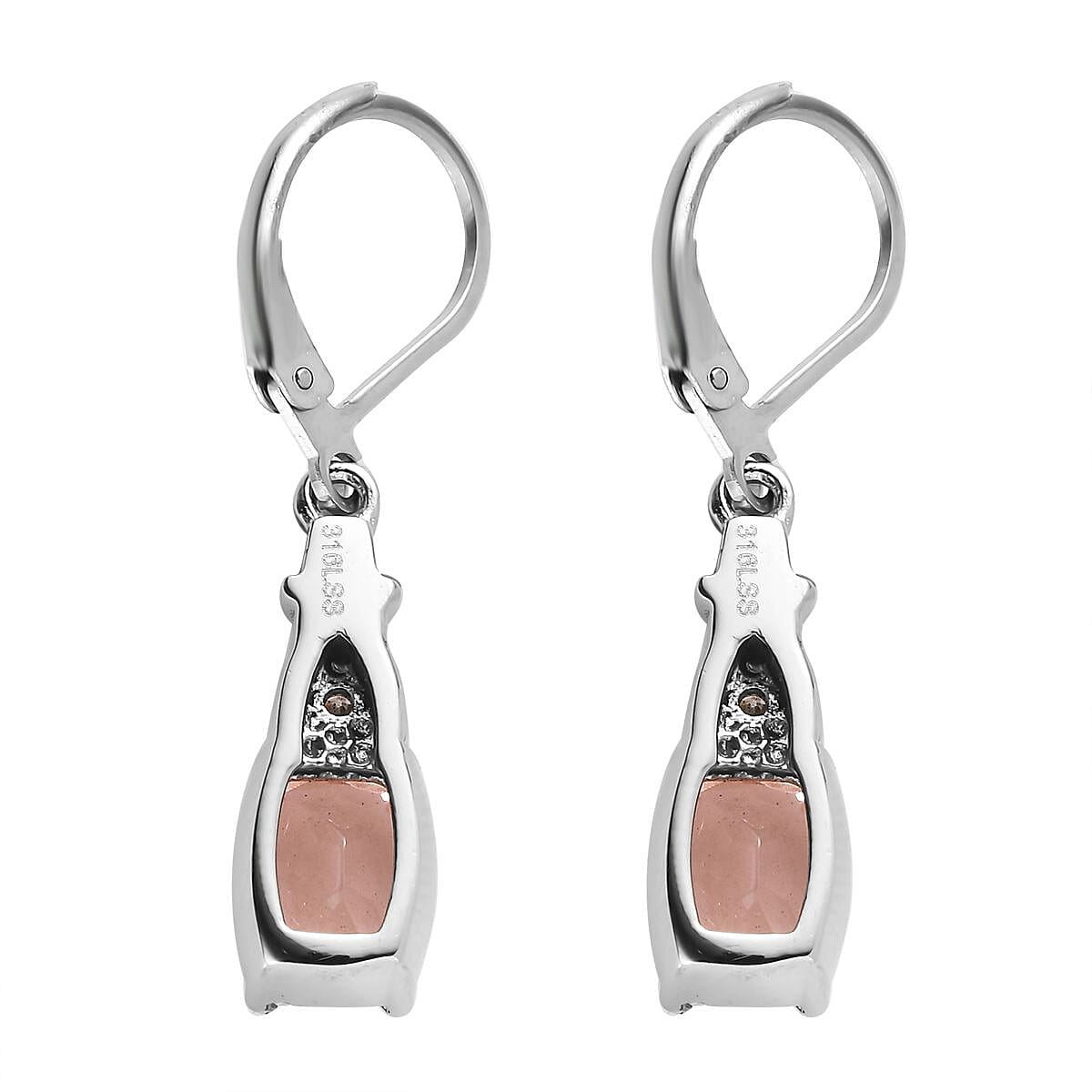 Morganique Quartz (Triplet) and Simulated Champagne Diamond 3.60 ctw Lever Back Earrings in Stainless Steel