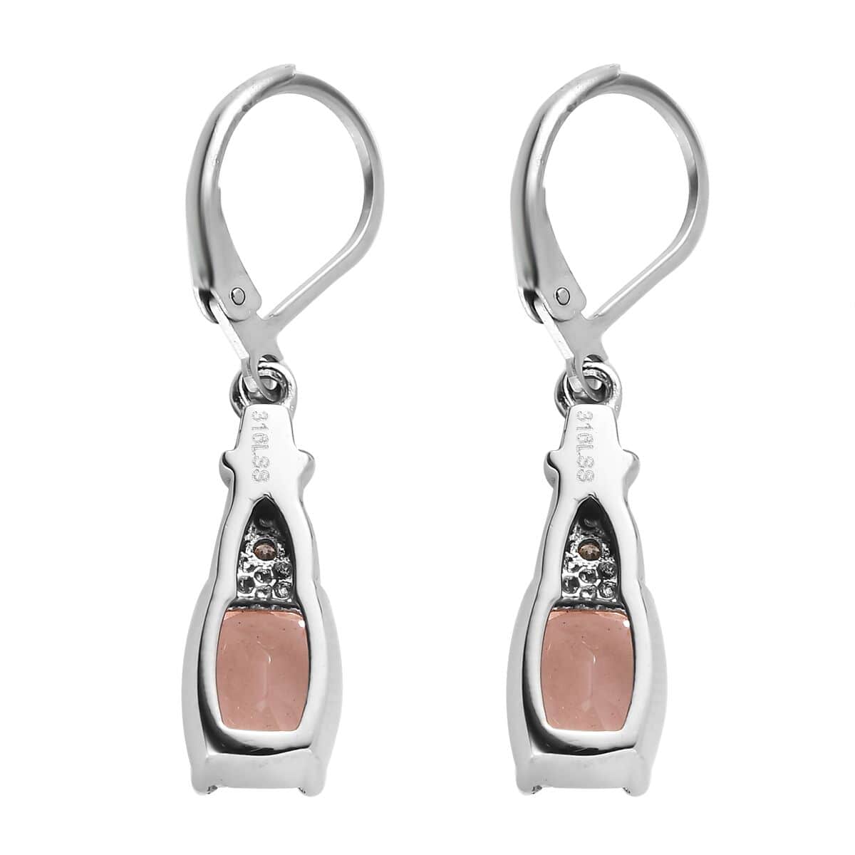 Morganique Quartz (Triplet) and Simulated Champagne Diamond 3.60 ctw Lever Back Earrings in Stainless Steel image number 3